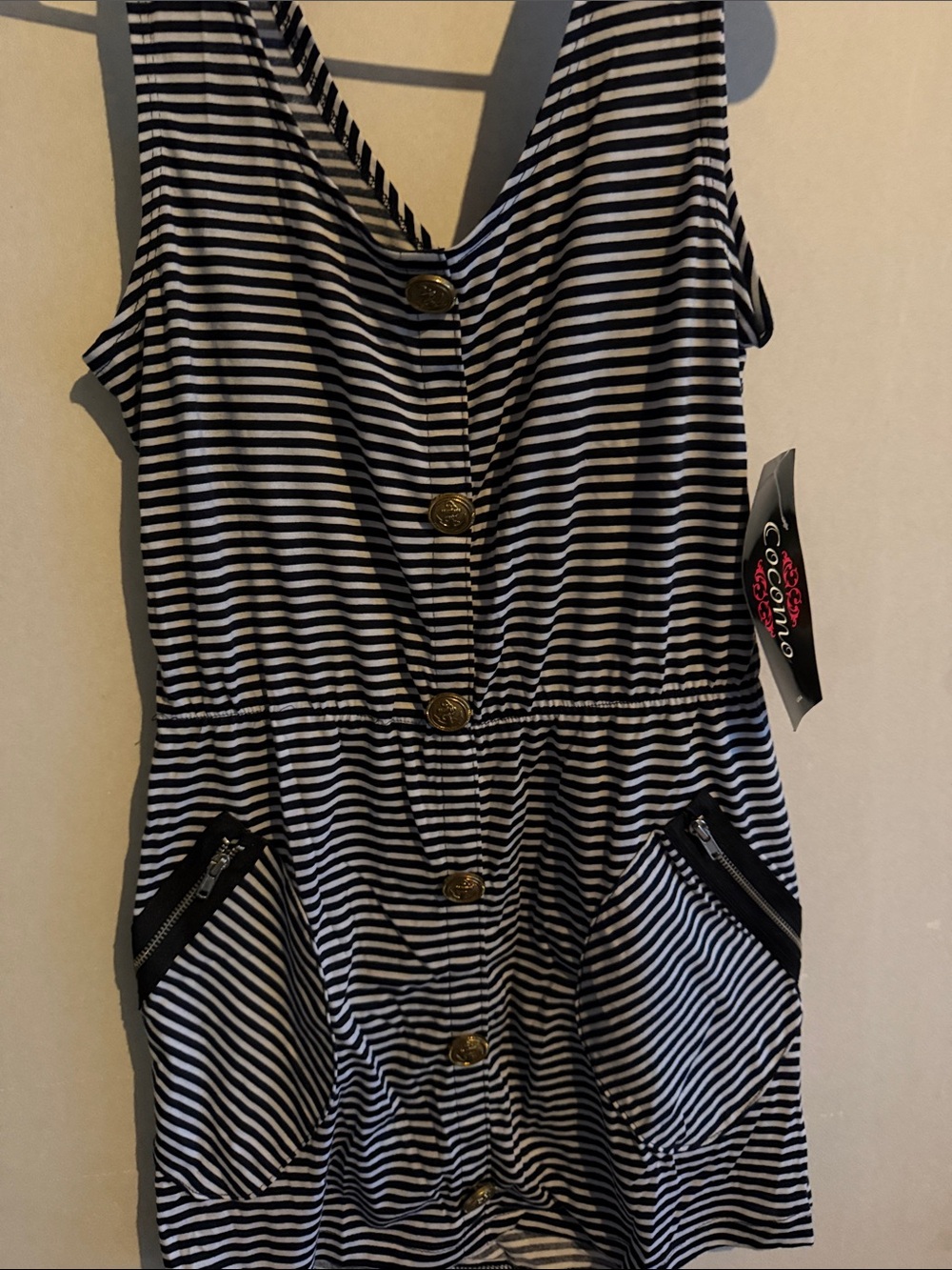 Cocomo Black and White Striped Sleeveless Button Romper
